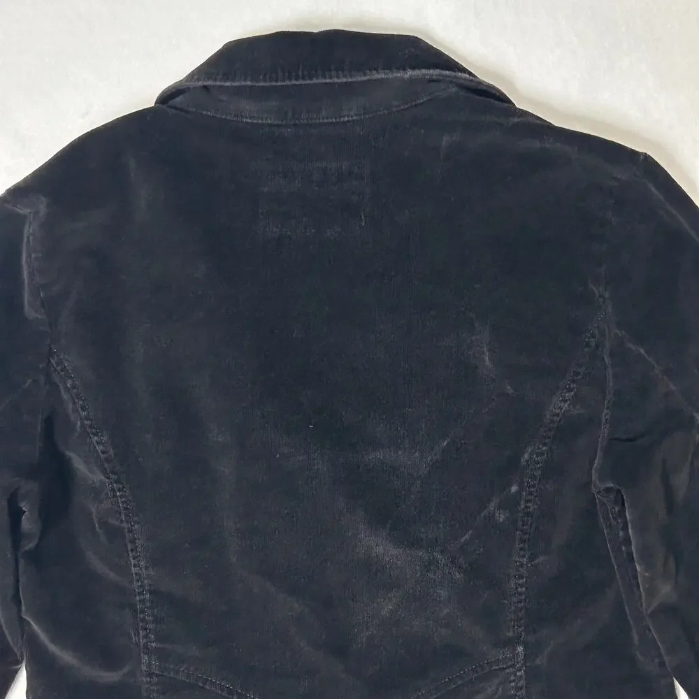 Vintage Y2K Velvet Blazer Women's Cropped WhimsiGoth Office Black Jacket Size M - Picture 8 of 9